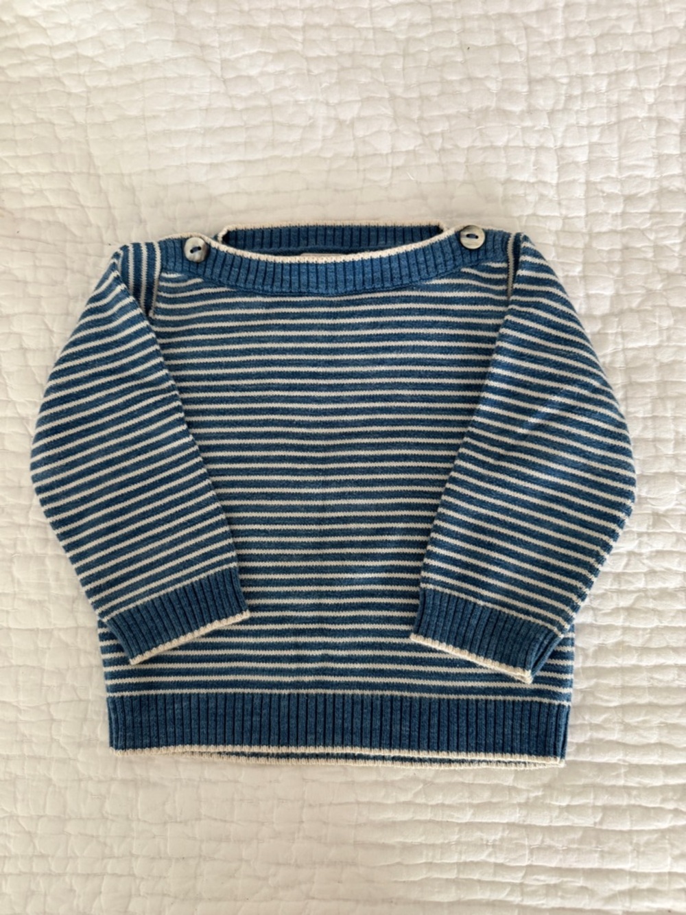 Misha And Puff Blue and White Striped All Cotton Sweater